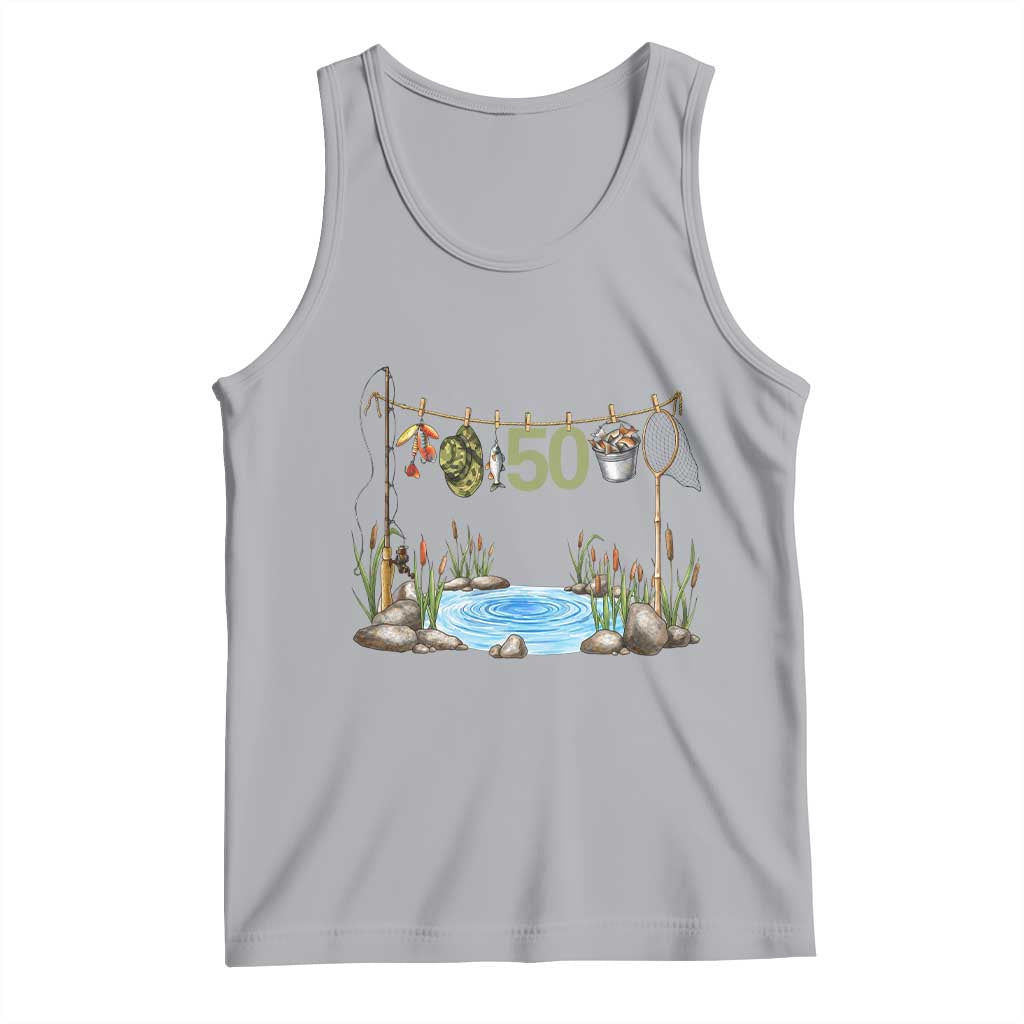 50th Birthday Fishing Tank Top Fisherman Birthday Party Gift TS12 Athletic Heather Print Your Wear
