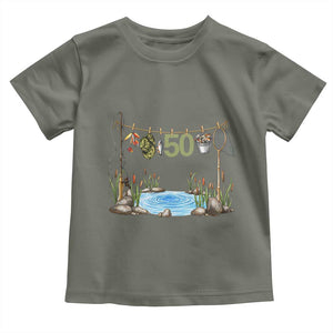 50th Birthday Fishing Toddler T Shirt Fisherman Birthday Party Gift TS12 Military Green Print Your Wear
