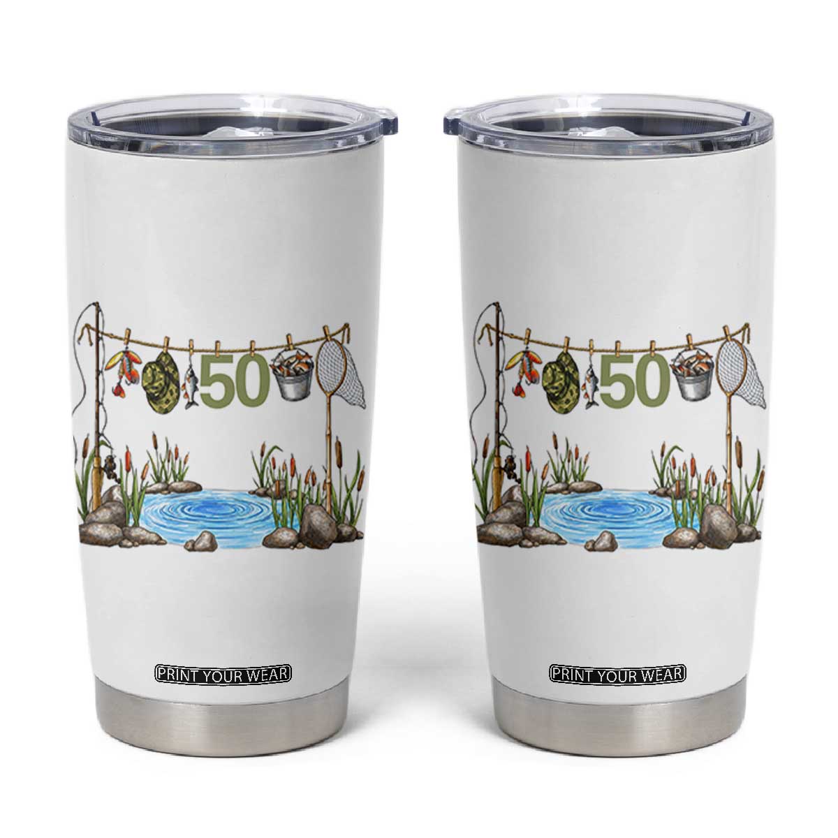 50th Birthday Fishing Tumbler Cup Fisherman Birthday Party Gift TS12 White Print Your Wear