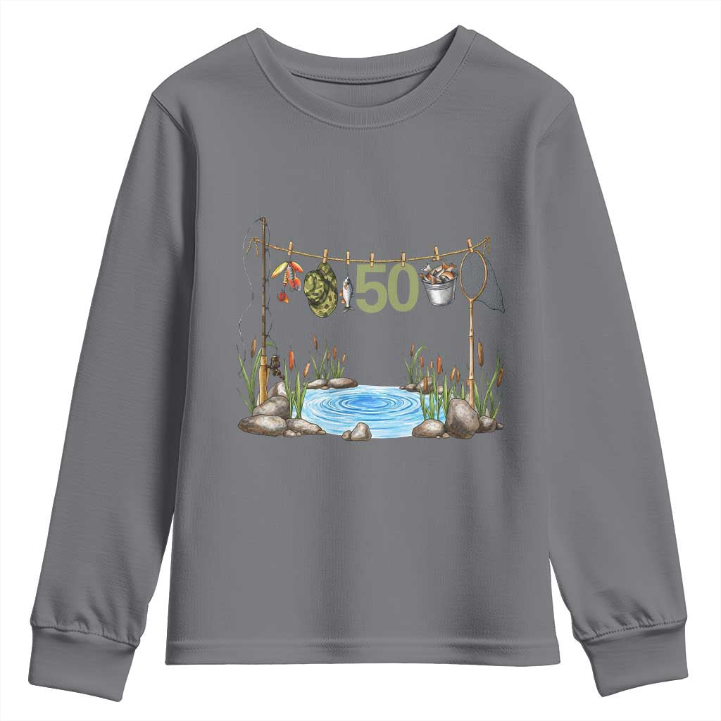 50th Birthday Fishing Youth Sweatshirt Fisherman Birthday Party Gift TS12 Charcoal Print Your Wear