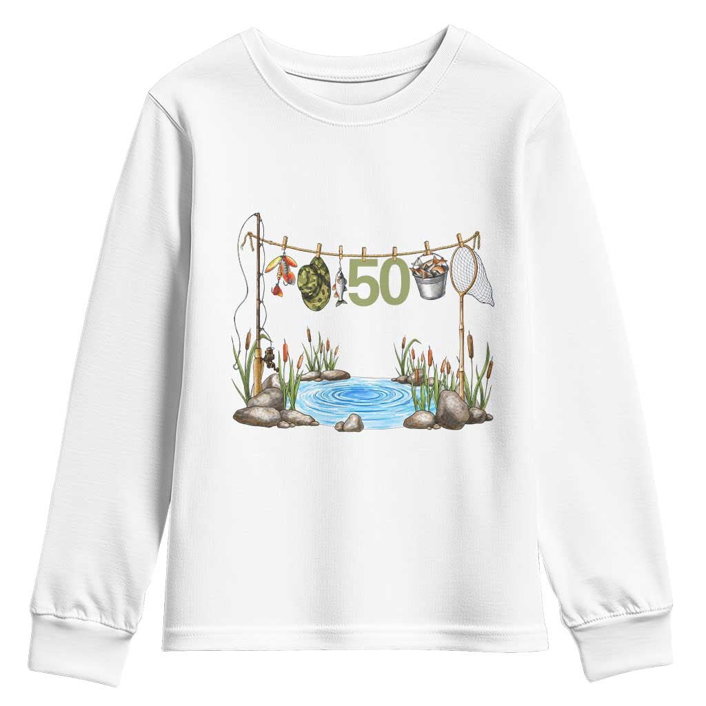 50th Birthday Fishing Youth Sweatshirt Fisherman Birthday Party Gift TS12 White Print Your Wear