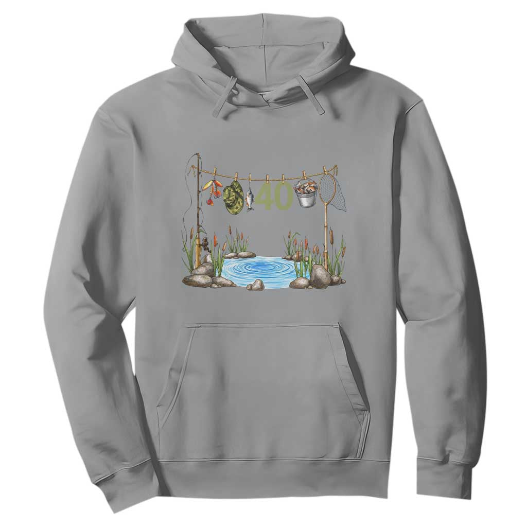 40th Birthday Fishing Hoodie Fisherman Birthday Party Gift TS12 Sport Gray Print Your Wear