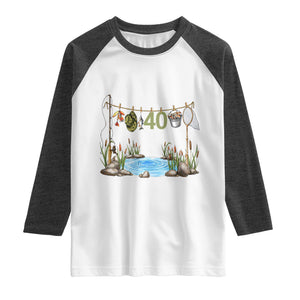 40th Birthday Fishing Raglan Shirt Fisherman Birthday Party Gift TS12 White Heather Charcoal Print Your Wear