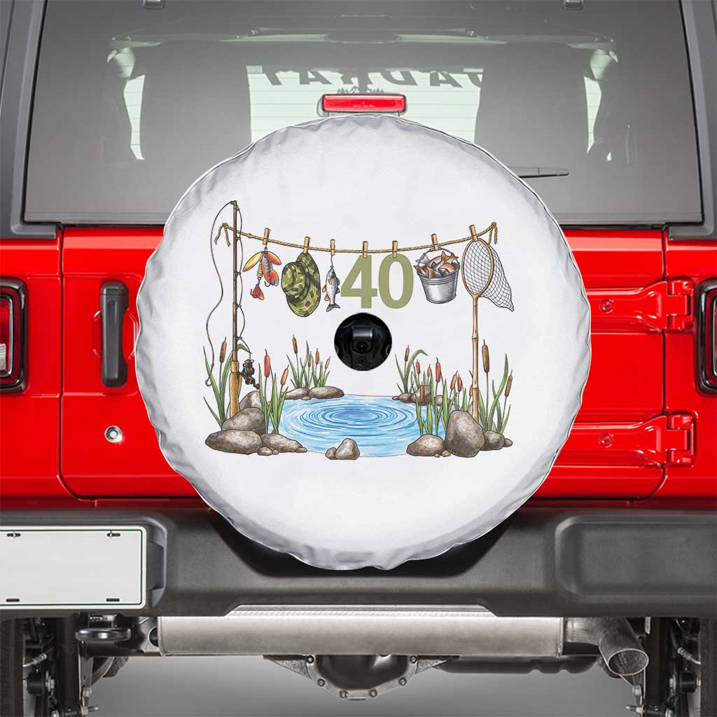 40th Birthday Fishing Spare Tire Cover Fisherman Birthday Party Gift TS12 White Print Your Wear