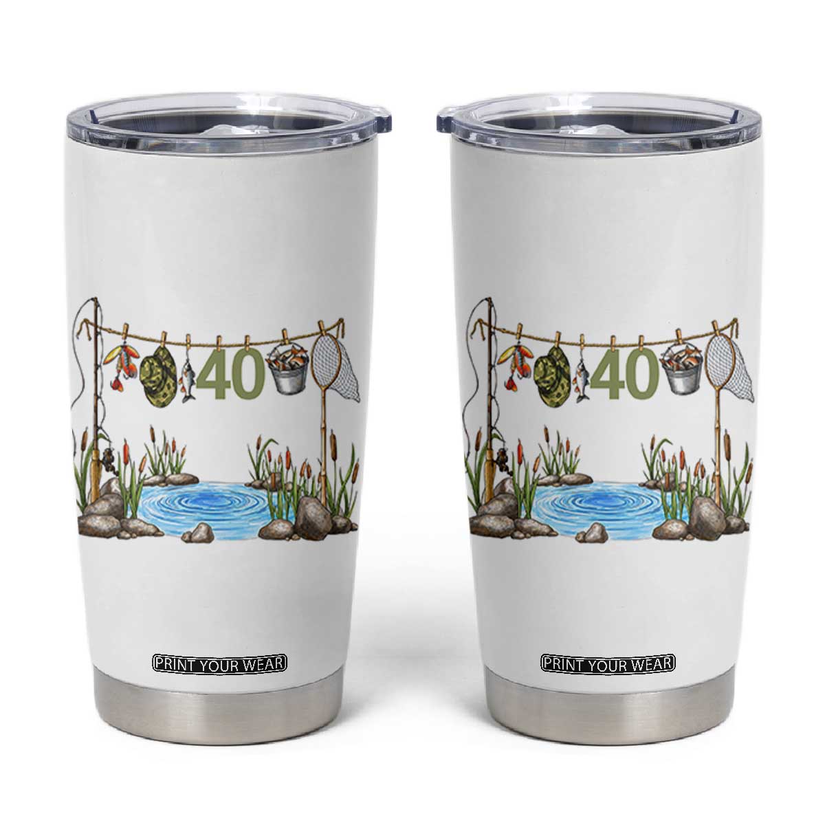 40th Birthday Fishing Tumbler Cup Fisherman Birthday Party Gift TS12 White Print Your Wear