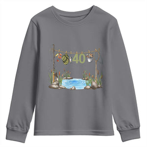 40th Birthday Fishing Youth Sweatshirt Fisherman Birthday Party Gift TS12 Charcoal Print Your Wear