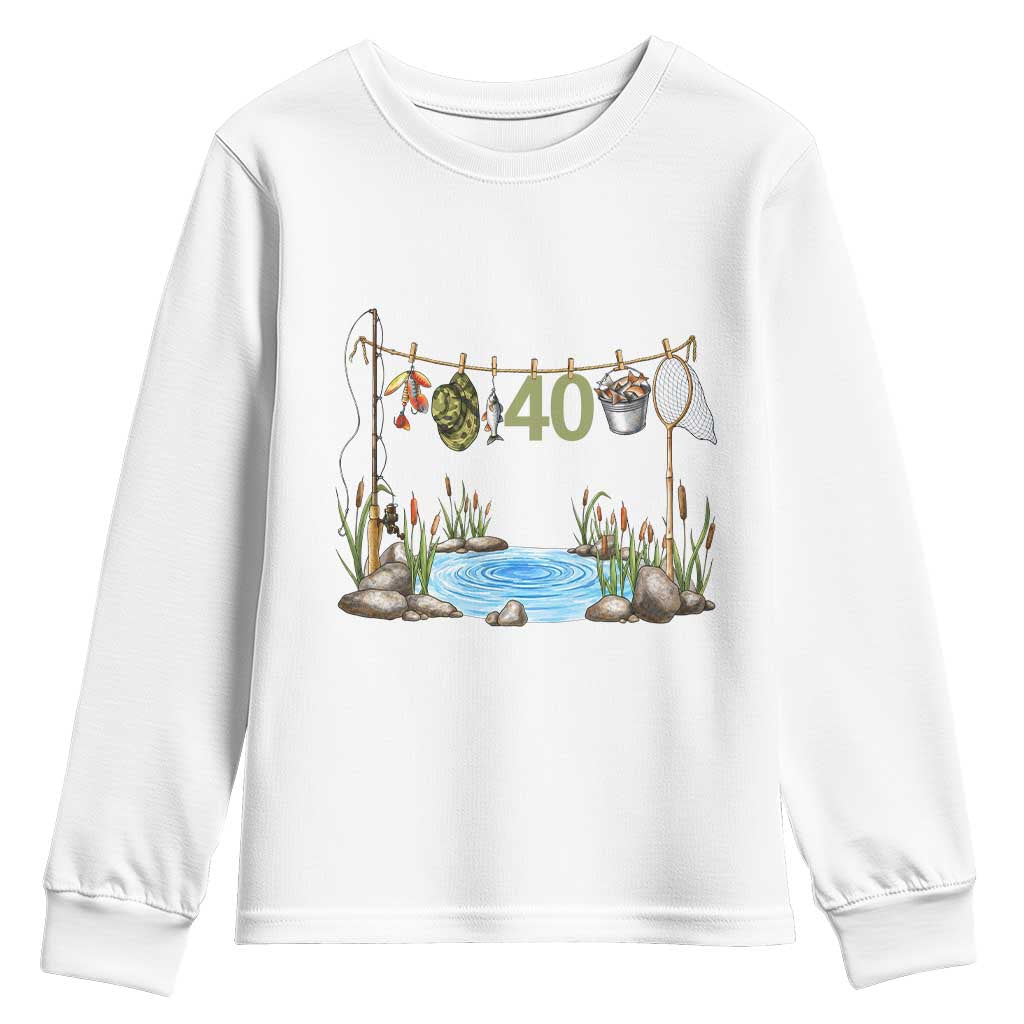 40th Birthday Fishing Youth Sweatshirt Fisherman Birthday Party Gift TS12 White Print Your Wear
