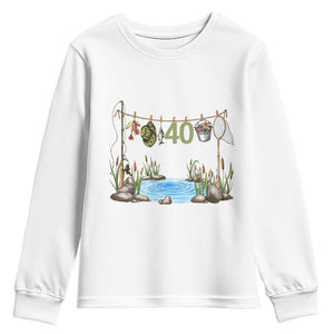 40th Birthday Fishing Youth Sweatshirt Fisherman Birthday Party Gift TS12 White Print Your Wear