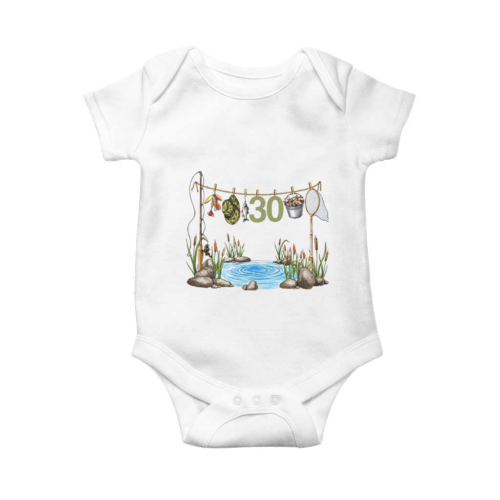 30th Birthday Fishing Baby Onesie Fisherman Birthday Party Gift TS12 White Print Your Wear
