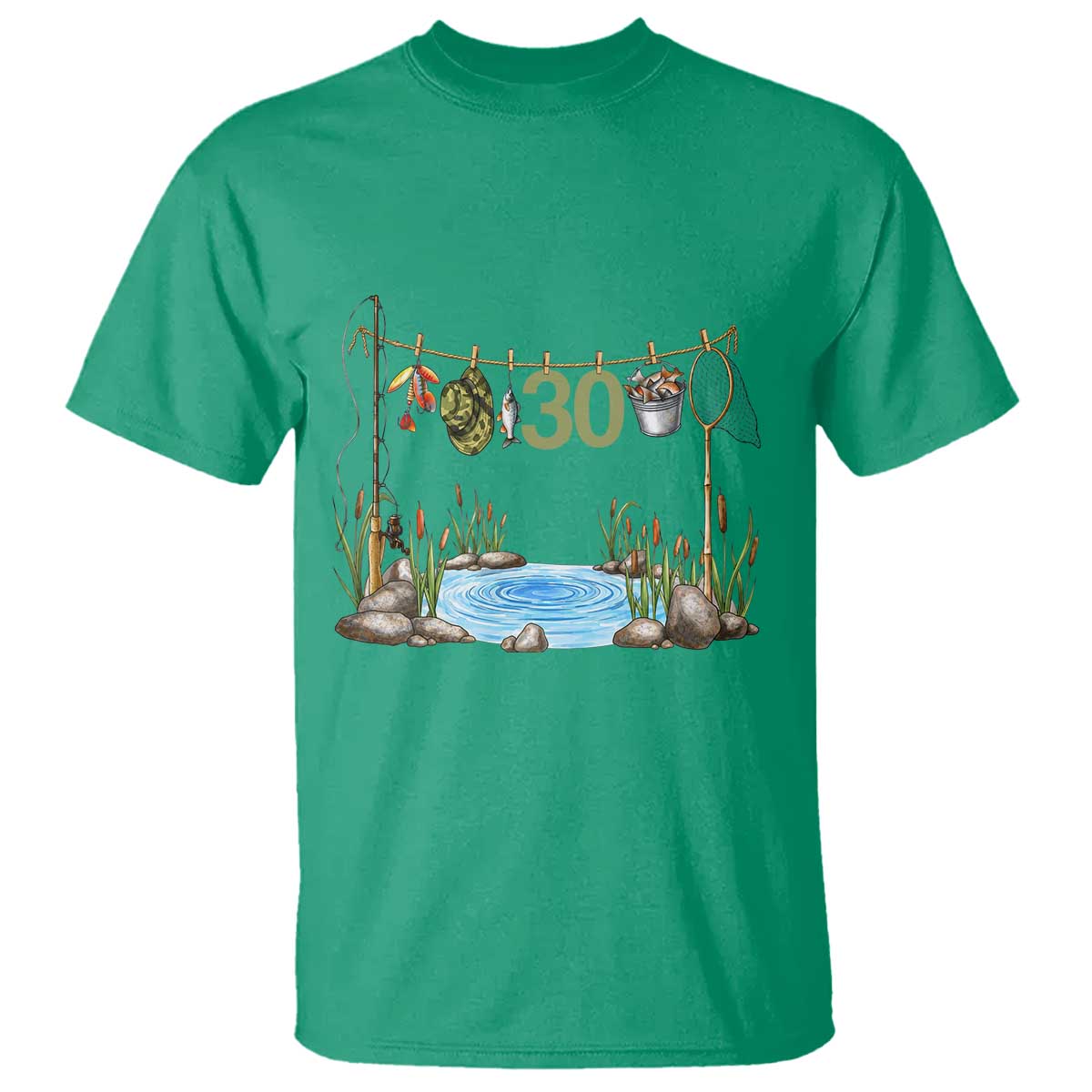 30th Birthday Fishing T Shirt Fisherman Birthday Party Gift TS12 Irish Green Print Your Wear