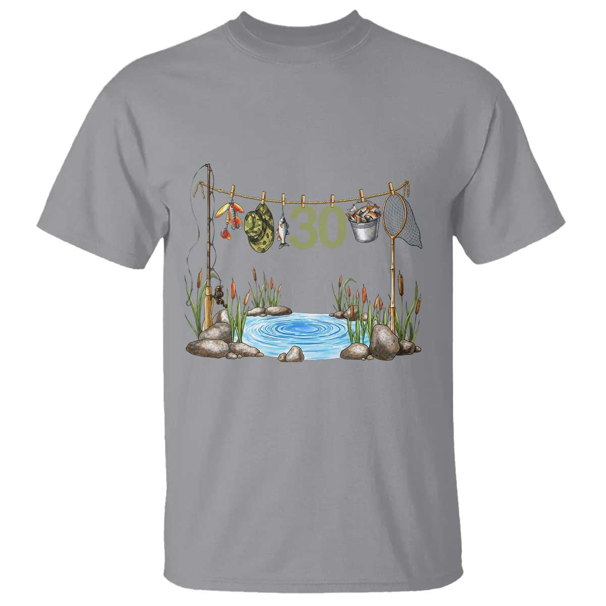30th Birthday Fishing T Shirt Fisherman Birthday Party Gift TS12 Sport Gray Print Your Wear