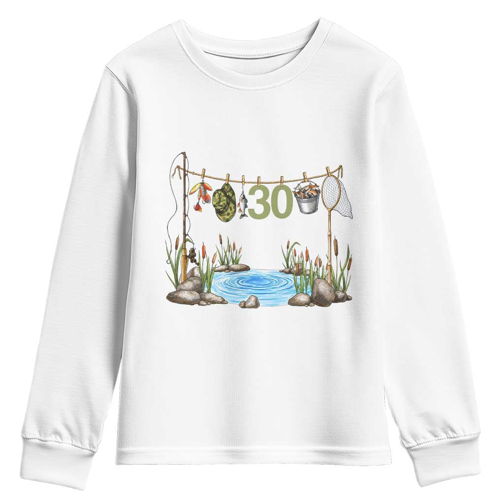 30th Birthday Fishing Youth Sweatshirt Fisherman Birthday Party Gift TS12 White Print Your Wear