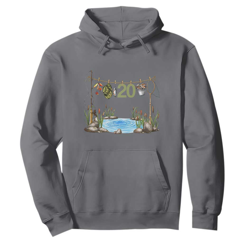 20th Birthday Fishing Hoodie Fisherman Birthday Party Gift TS12 Charcoal Print Your Wear