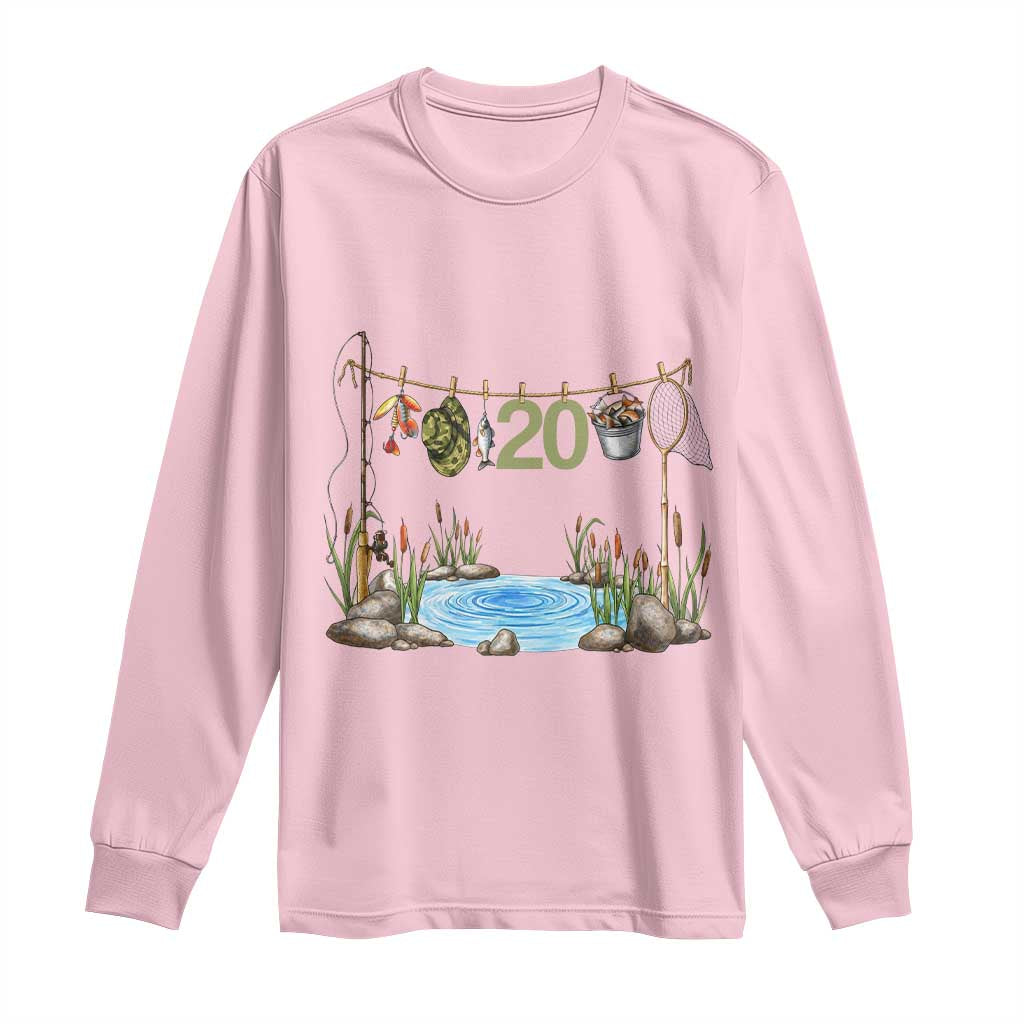 20th Birthday Fishing Long Sleeve Shirt Fisherman Birthday Party Gift TS12 Light Pink Print Your Wear