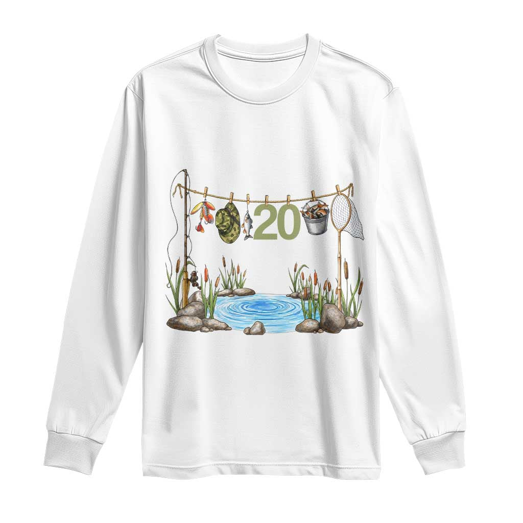 20th Birthday Fishing Long Sleeve Shirt Fisherman Birthday Party Gift TS12 White Print Your Wear