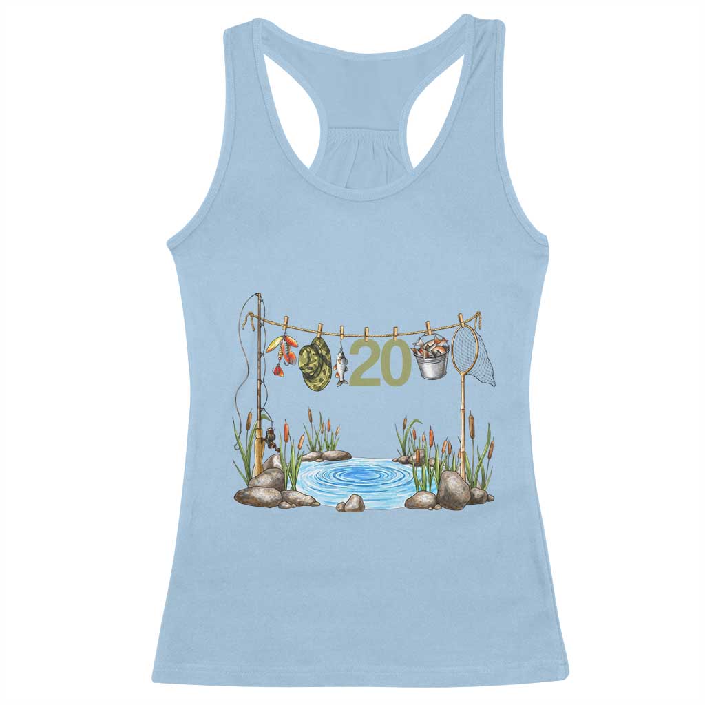 20th Birthday Fishing Racerback Tank Top Fisherman Birthday Party Gift TS12 Light Blue Print Your Wear
