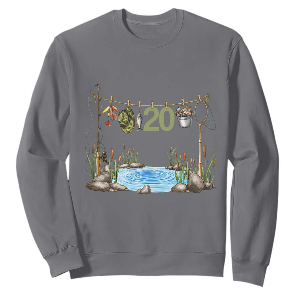 20th Birthday Fishing Sweatshirt Fisherman Birthday Party Gift TS12 Charcoal Print Your Wear