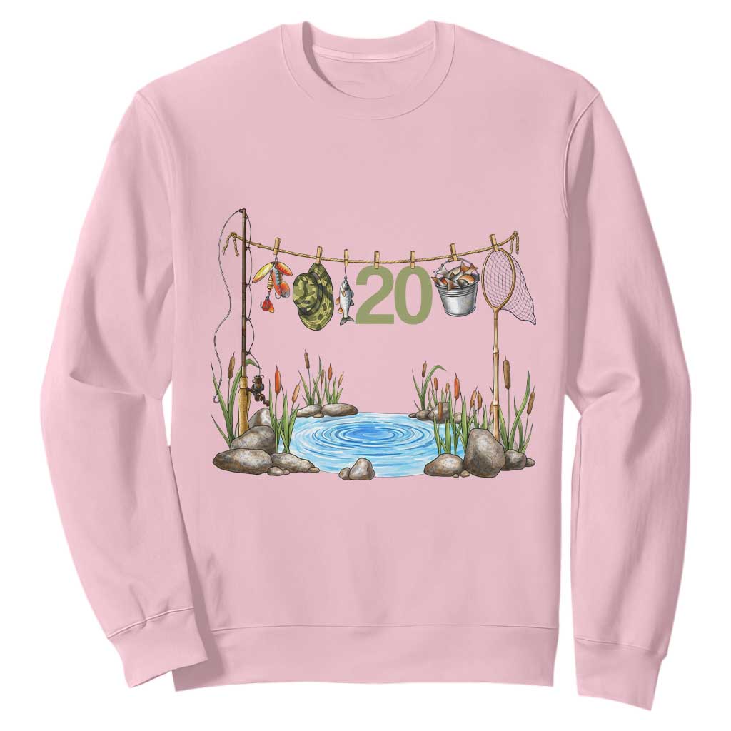20th Birthday Fishing Sweatshirt Fisherman Birthday Party Gift TS12 Light Pink Print Your Wear