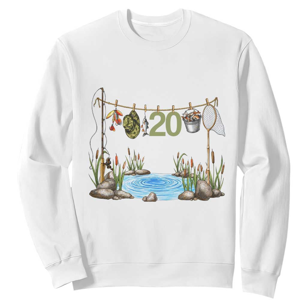 20th Birthday Fishing Sweatshirt Fisherman Birthday Party Gift TS12 White Print Your Wear