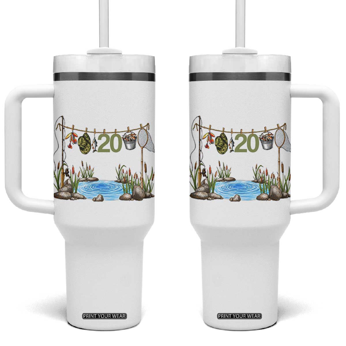 20th Birthday Fishing Tumbler With Handle Fisherman Birthday Party Gift TS12 One Size: 40 oz White Print Your Wear