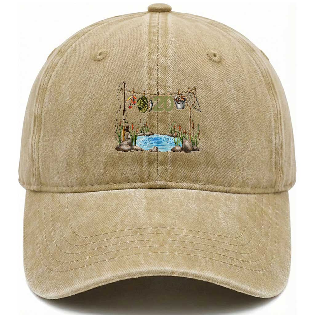 20th Birthday Fishing Washed Cotton Baseball Cap Fisherman Birthday Party Gift TS12 Print Your Wear