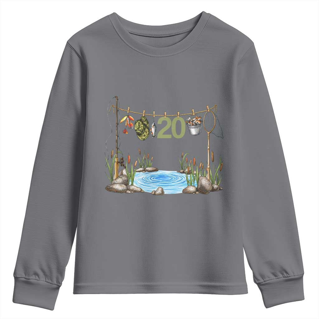 20th Birthday Fishing Youth Sweatshirt Fisherman Birthday Party Gift TS12 Charcoal Print Your Wear