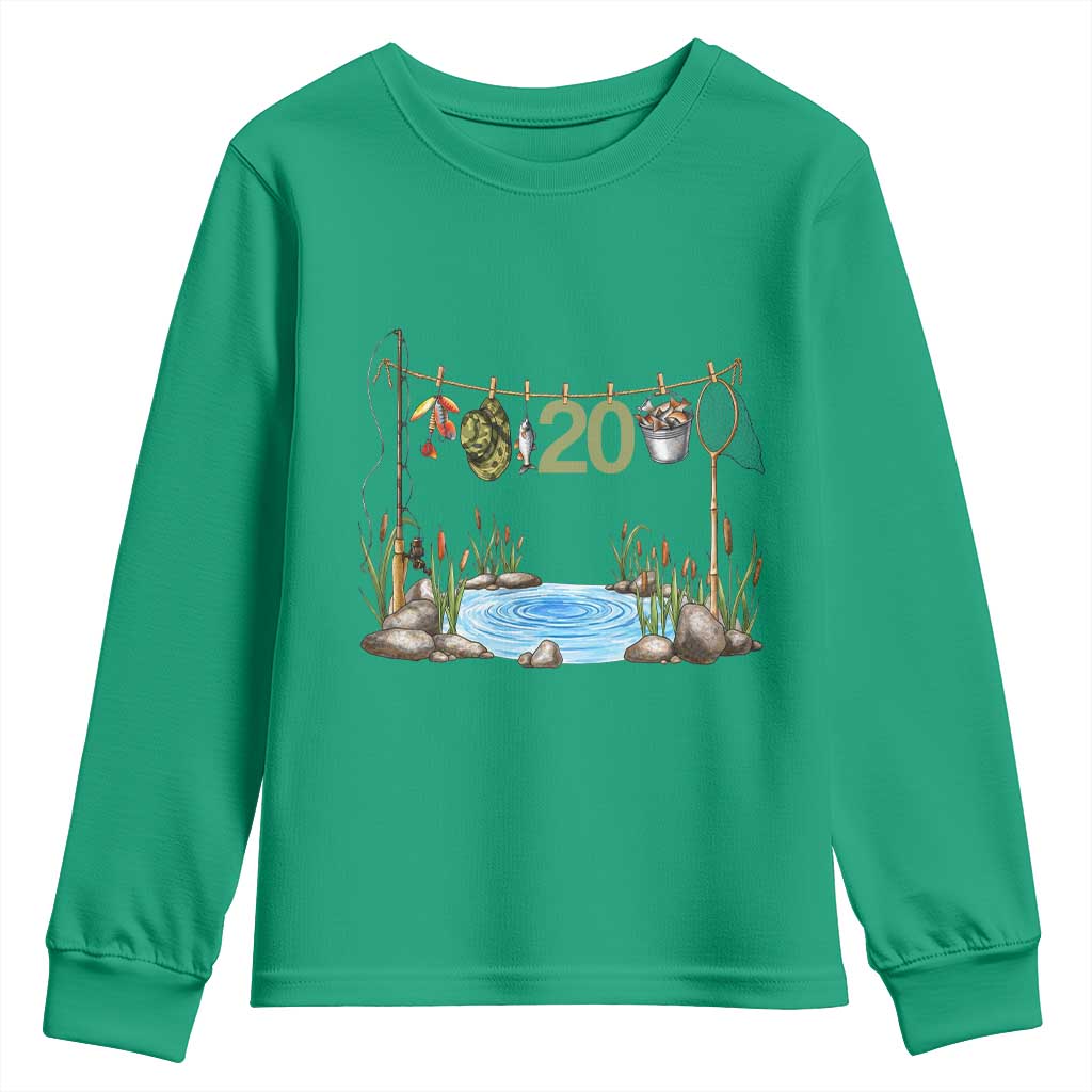 20th Birthday Fishing Youth Sweatshirt Fisherman Birthday Party Gift TS12 Irish Green Print Your Wear