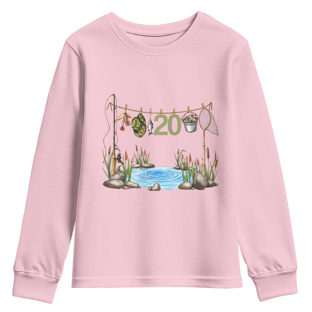 20th Birthday Fishing Youth Sweatshirt Fisherman Birthday Party Gift TS12 Light Pink Print Your Wear