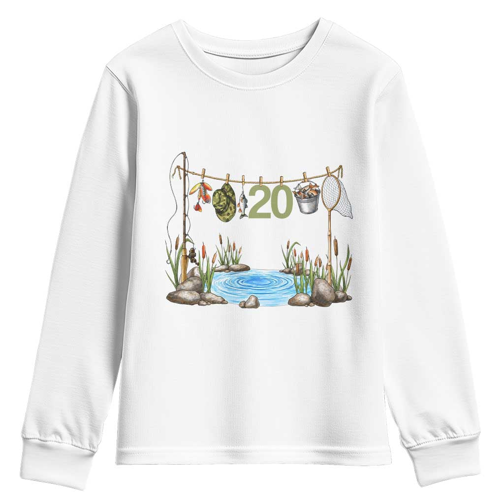 20th Birthday Fishing Youth Sweatshirt Fisherman Birthday Party Gift TS12 White Print Your Wear