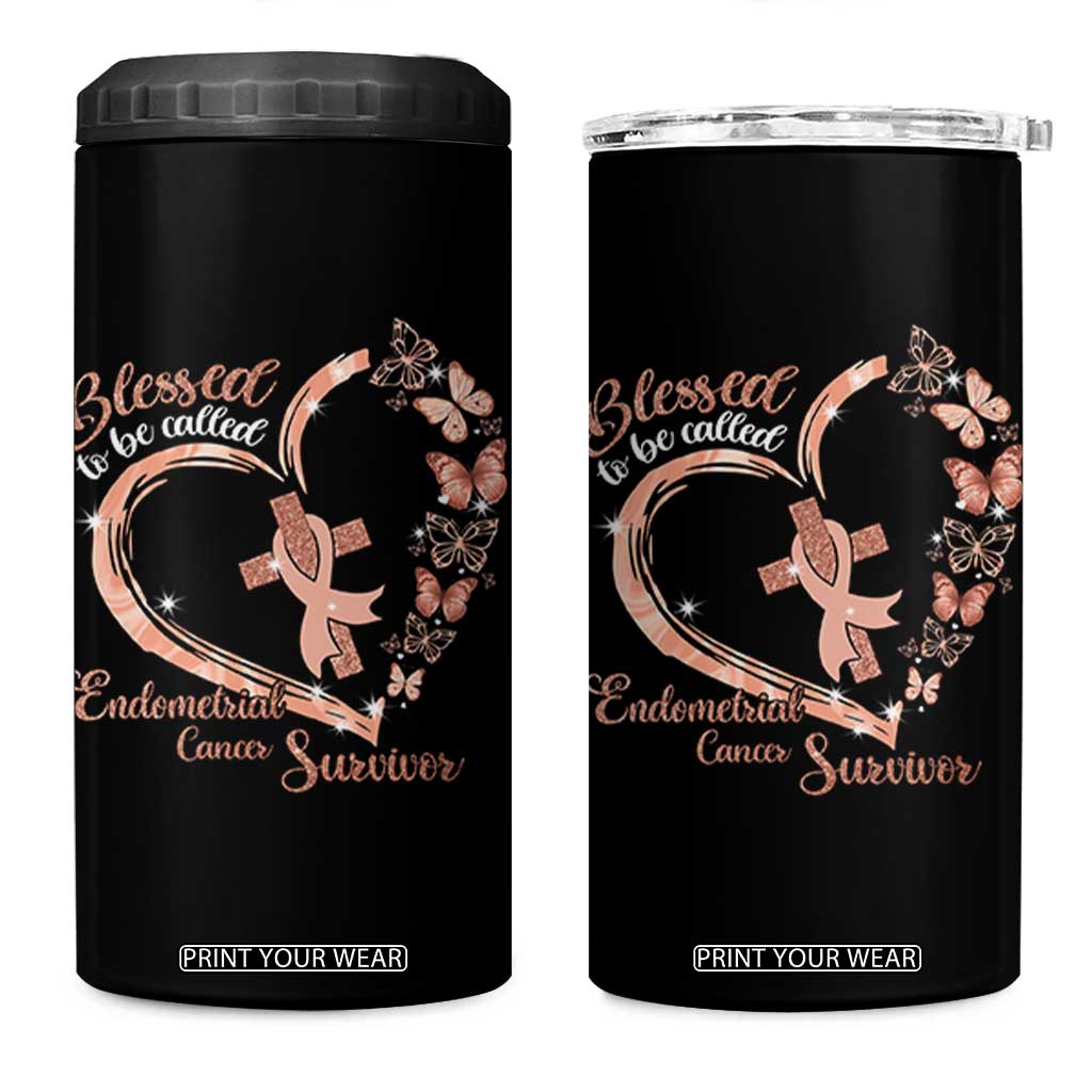 Endometrial Cancer Warrior Gift 4 in 1 Can Cooler Tumbler Blessed To Be Called A Survivor