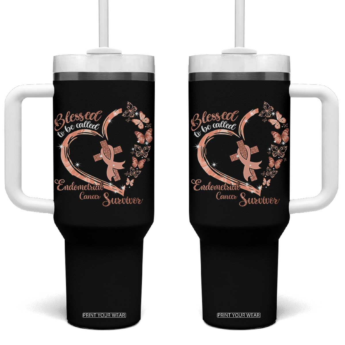 Endometrial Cancer Warrior Gift Tumbler With Handle Blessed To Be Called A Survivor