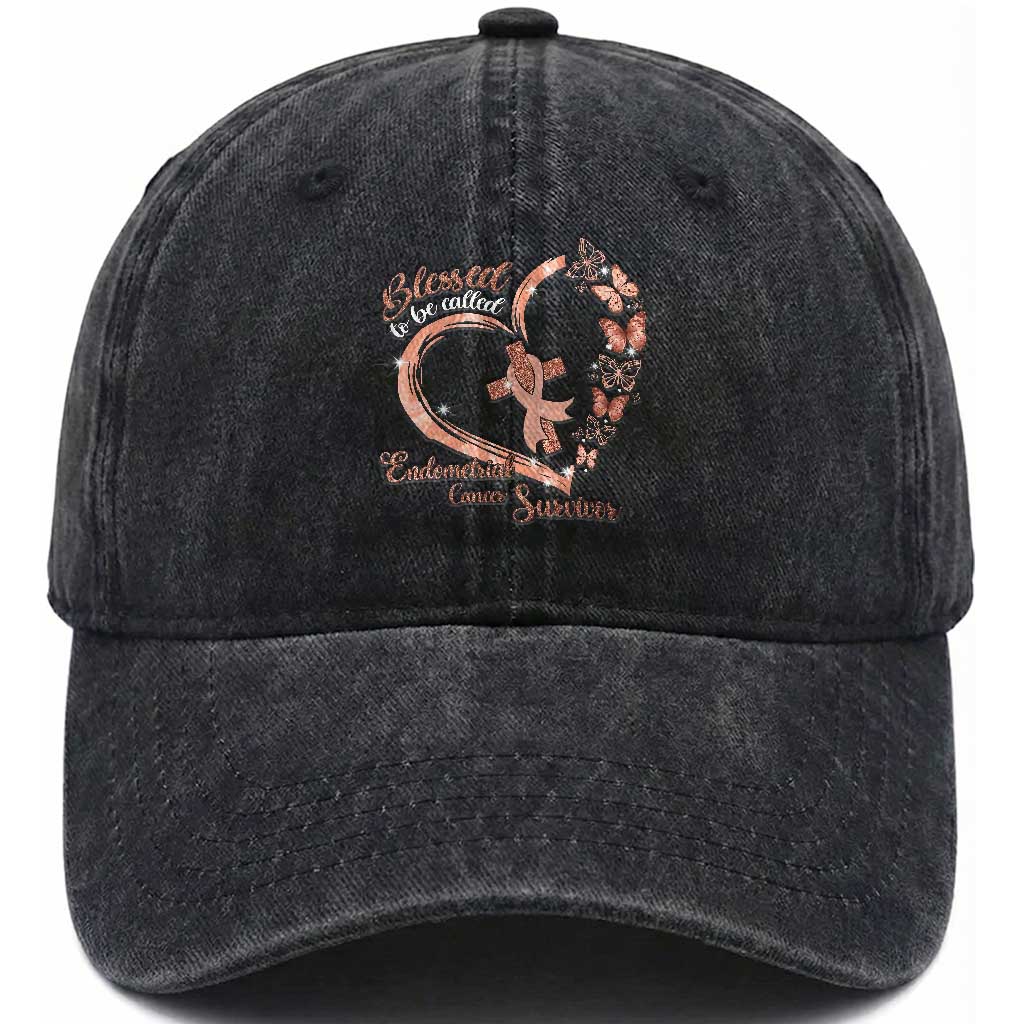 Endometrial Cancer Warrior Gift Washed Cotton Baseball Cap Blessed To Be Called A Survivor