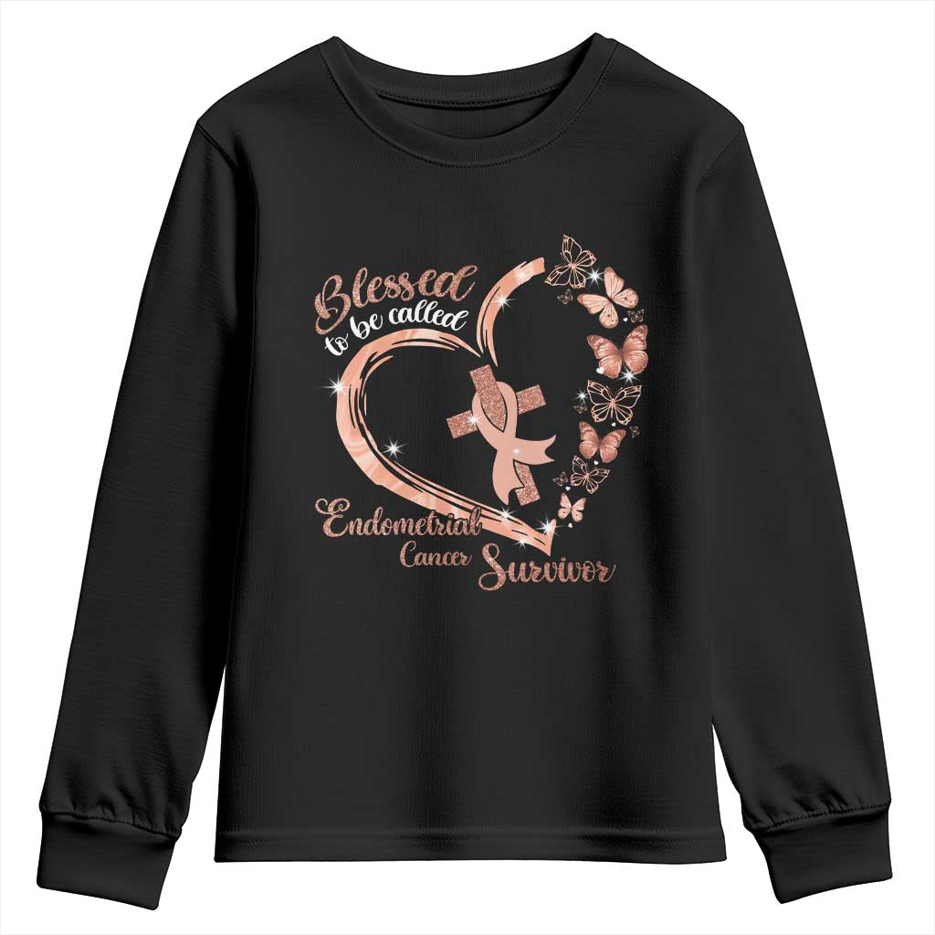 Endometrial Cancer Warrior Gift Youth Sweatshirt Blessed To Be Called A Survivor TS12 Black Print Your Wear