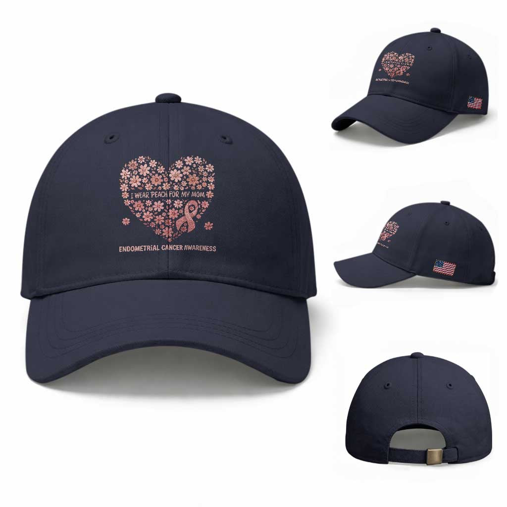 Endometrial Cancer Family Support Baseball Cap I Wear Peach For My Mom
