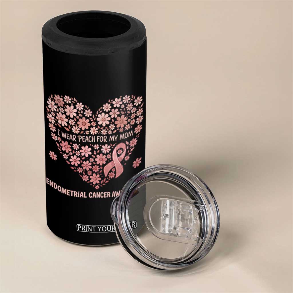 Endometrial Cancer Family Support 4 in 1 Can Cooler Tumbler I Wear Peach For My Mom