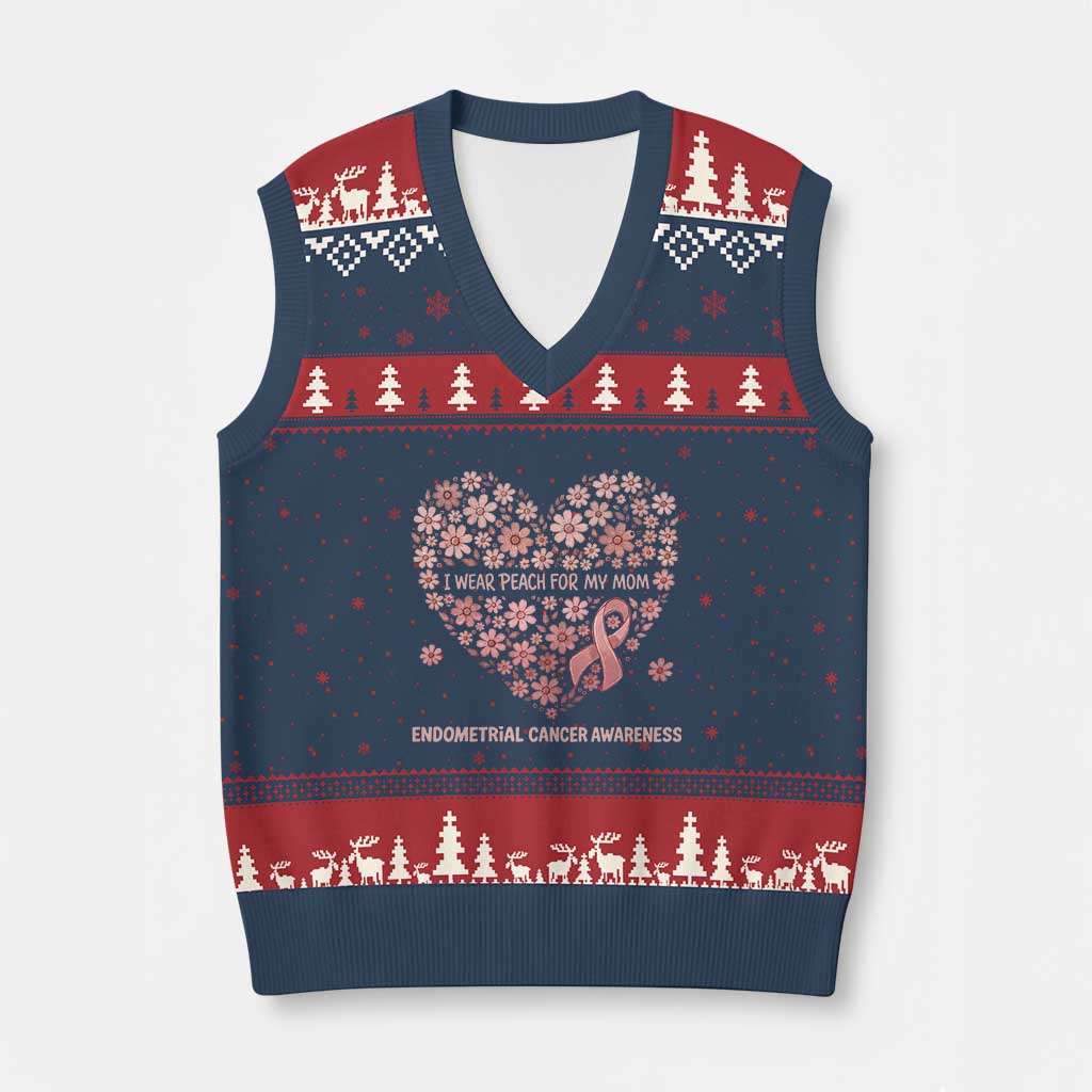 Endometrial Cancer Family Support V-Neck Knit Sweater Vest I Wear Peach For My Mom