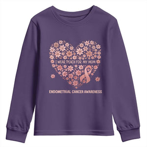 Endometrial Cancer Family Support Youth Sweatshirt I Wear Peach For My Mom