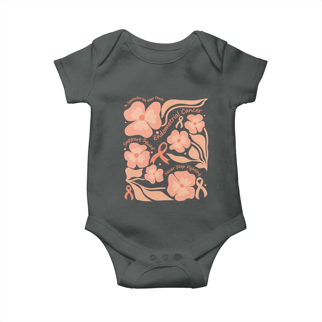 Endometrial Cancer Support Squad Floral Gift Baby Onesie In September We Wear Peach