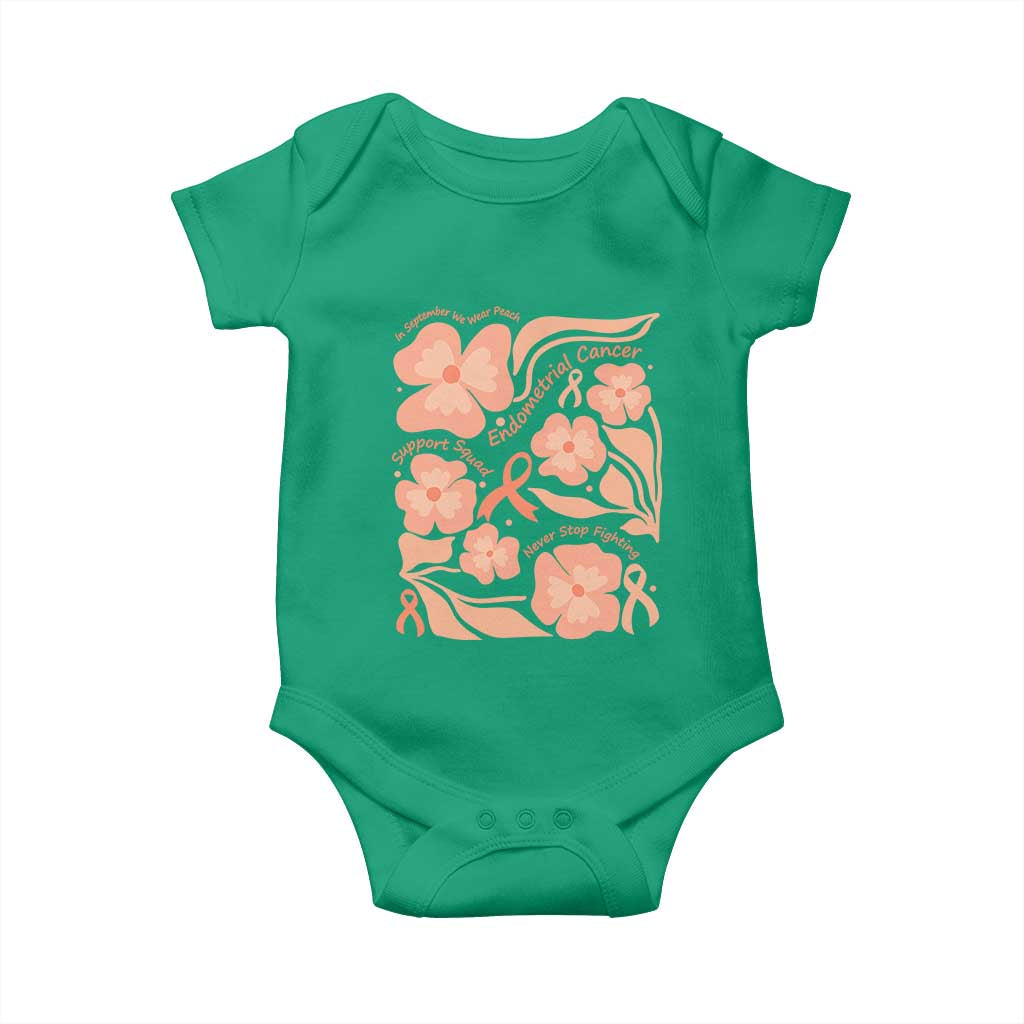 Endometrial Cancer Support Squad Floral Gift Baby Onesie In September We Wear Peach
