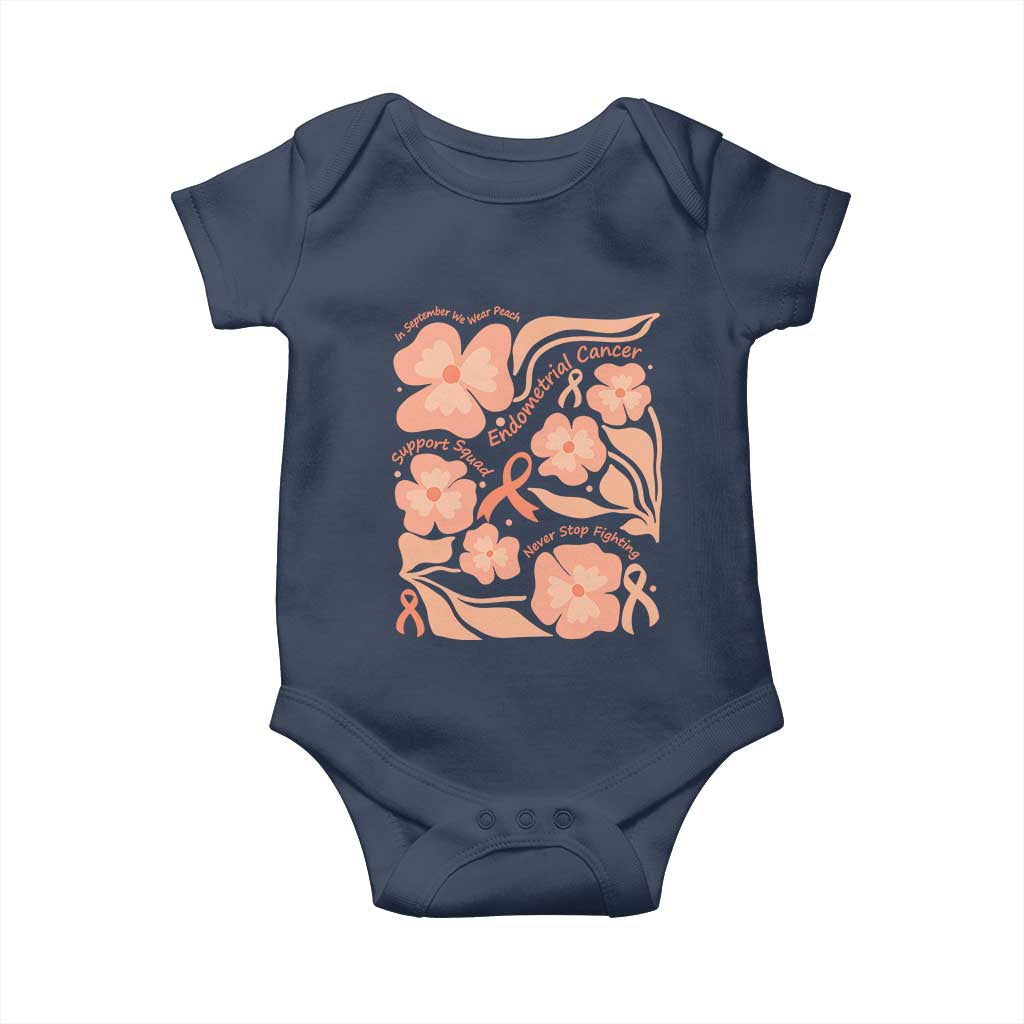 Endometrial Cancer Support Squad Floral Gift Baby Onesie In September We Wear Peach