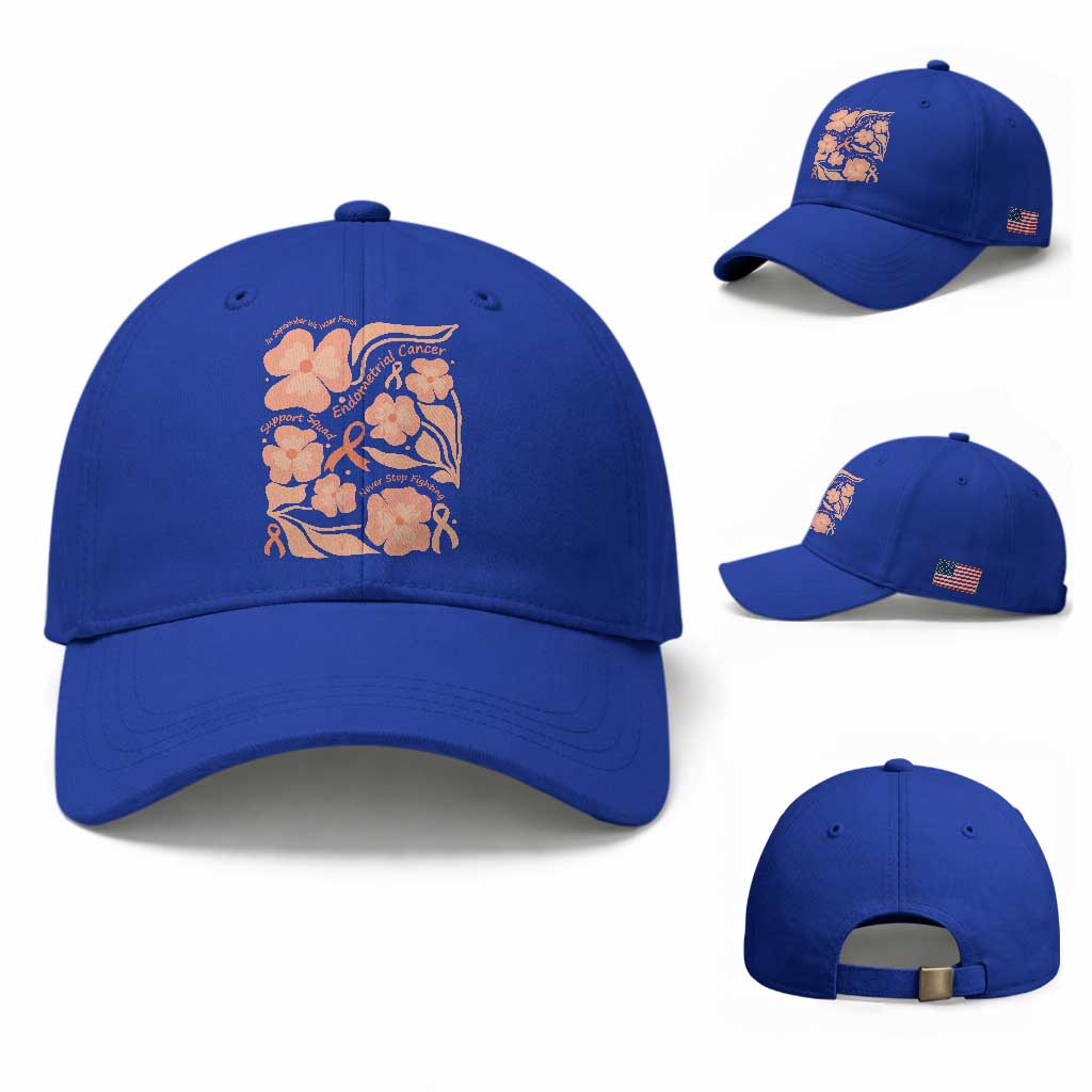 Endometrial Cancer Support Squad Floral Gift Baseball Cap In September We Wear Peach