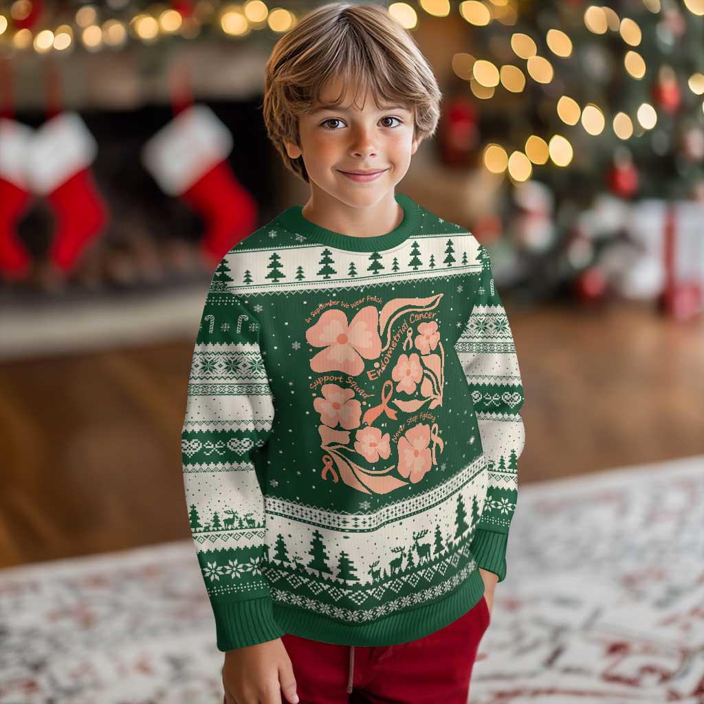 Endometrial Cancer Support Squad Floral Gift Ugly Christmas Sweater In September We Wear Peach