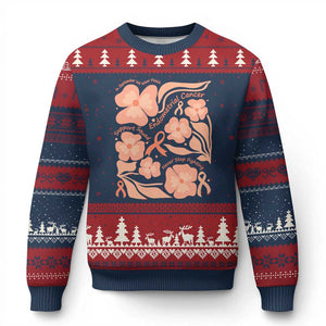 Endometrial Cancer Support Squad Floral Gift Ugly Christmas Sweater In September We Wear Peach