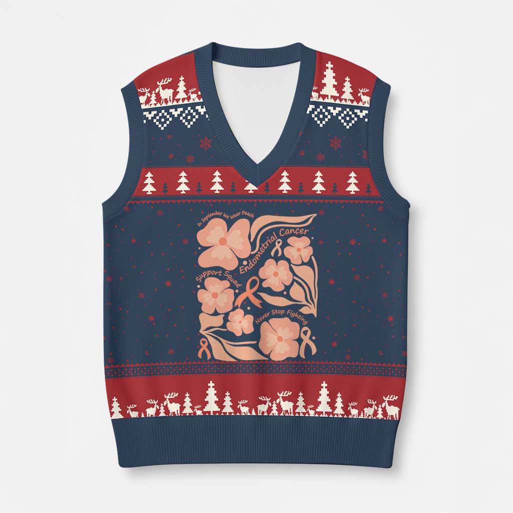 Endometrial Cancer Support Squad Floral Gift V-Neck Knit Sweater Vest In September We Wear Peach TS12 Navy Red Print Your Wear