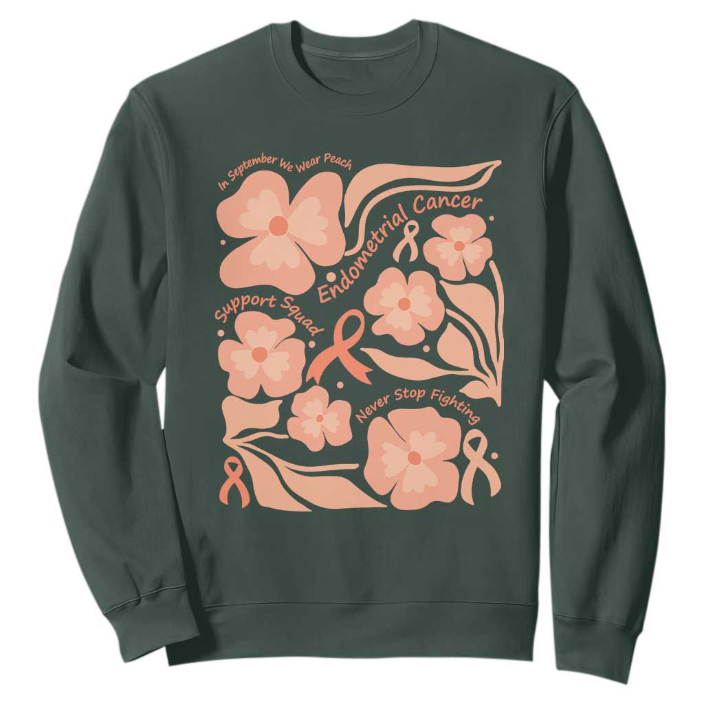 Endometrial Cancer Support Squad Floral Gift Sweatshirt In September We Wear Peach