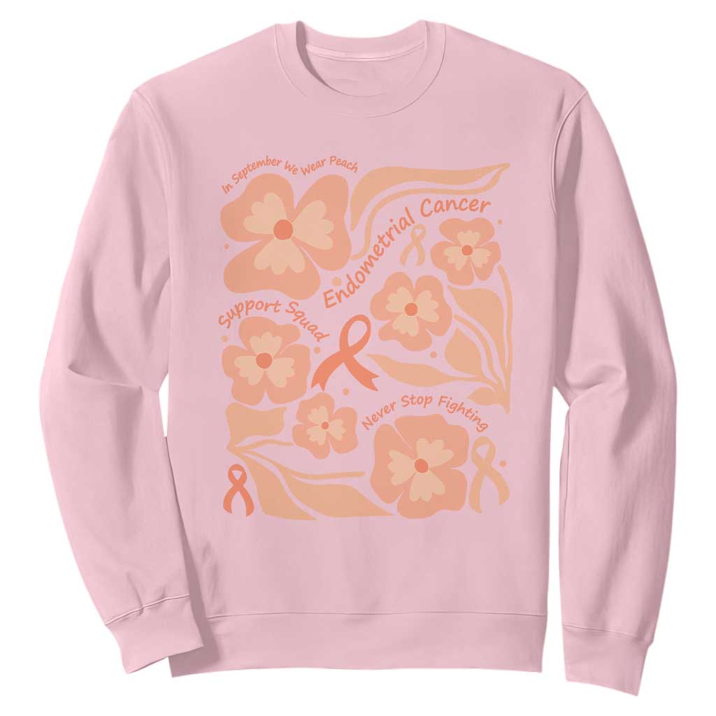 Endometrial Cancer Support Squad Floral Gift Sweatshirt In September We Wear Peach