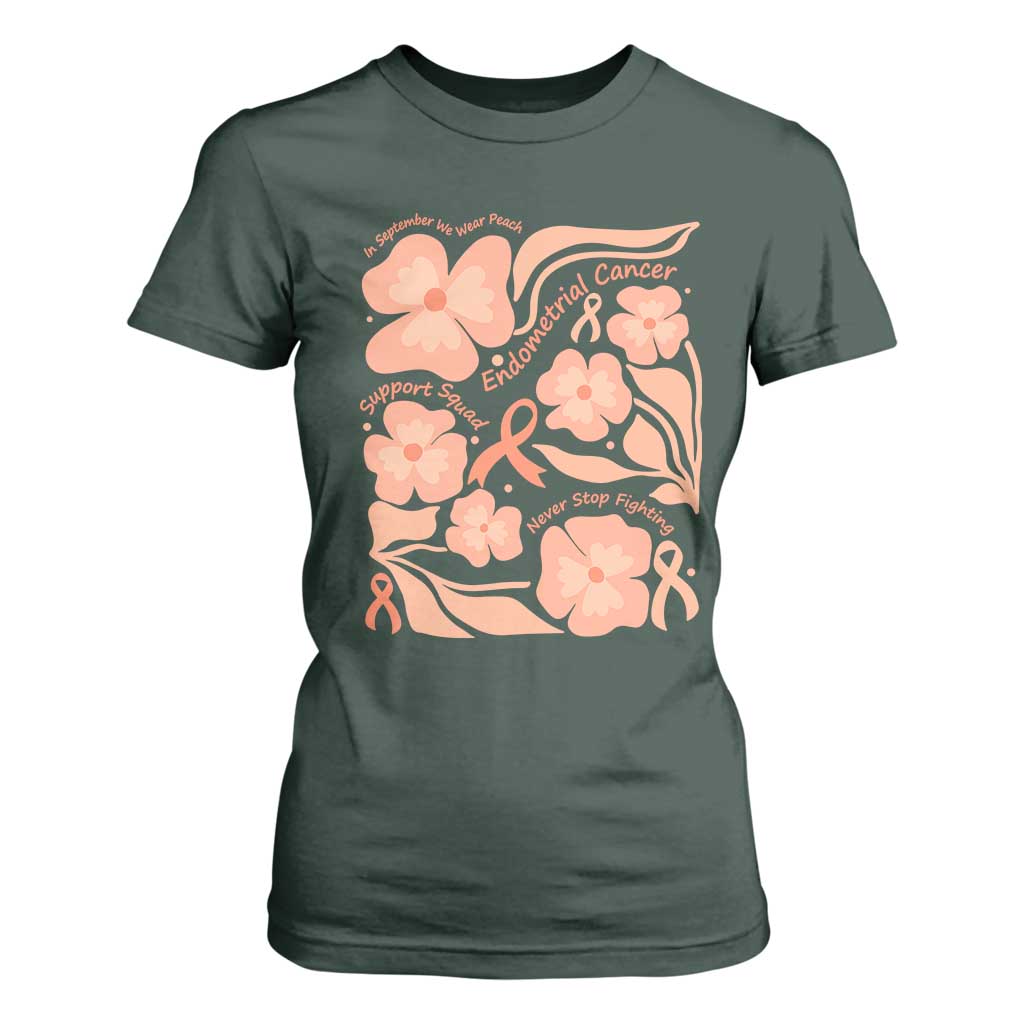 Endometrial Cancer Support Squad Floral Gift T Shirt For Women In September We Wear Peach