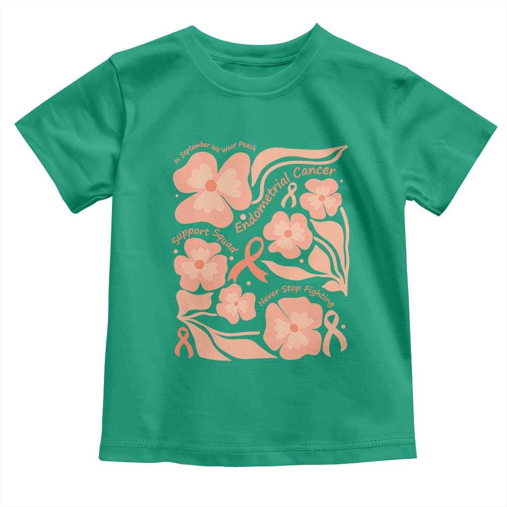 Endometrial Cancer Support Squad Floral Gift Toddler T Shirt In September We Wear Peach