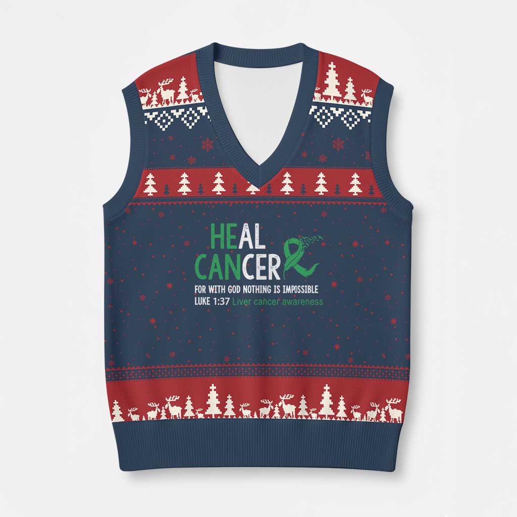 Heal Cancer Nothing Is Impossible With God V-Neck Knit Sweater Vest Liver Cancer Support Gift