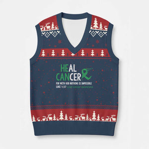 Heal Cancer Nothing Is Impossible With God V-Neck Knit Sweater Vest Liver Cancer Support Gift